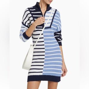 NEW! STAUD Hampton Mini Dress in Adriatic Stripe Long Sleeve Size XS